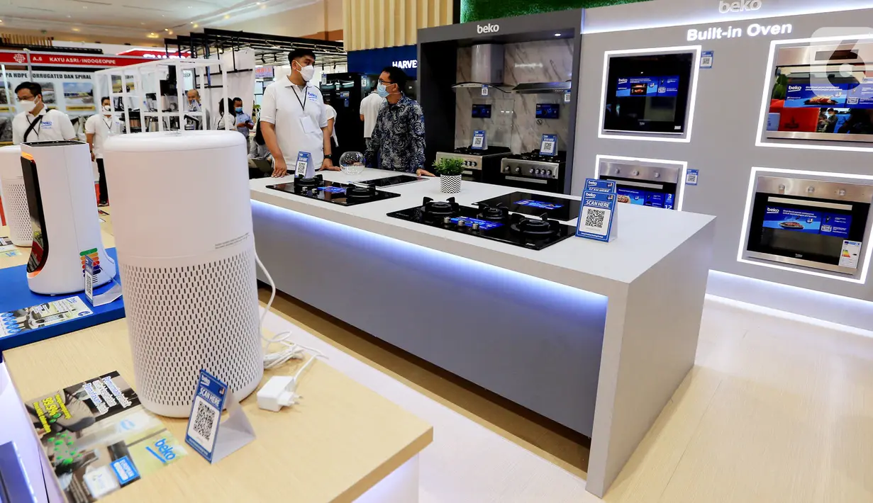 Suasana booth Beko pada pameran Indo BuildTech Expo di JCC Senayan, Jakarta, Rabu (18/11/2021). Untuk pertama kalinya, Europe’s number one freestanding home appliances, Beko meningkatkan penetrasi dan menjadi produk home appliance pilihan masyarakat. (Liputan6.com/HO/Bon)