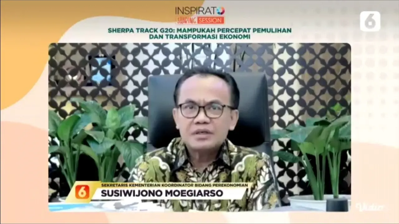 Sekretaris Menteri Koordinator bidang Perekonomian Susiwijono Moegiarso dalam Inspirato Sharing Session Liputan6.com bertajuk Sherpa Track G20: Mampukah Percepat Pemulihan dan Transformasi Ekonomi Indonesia, Jumat (28/10/2022).