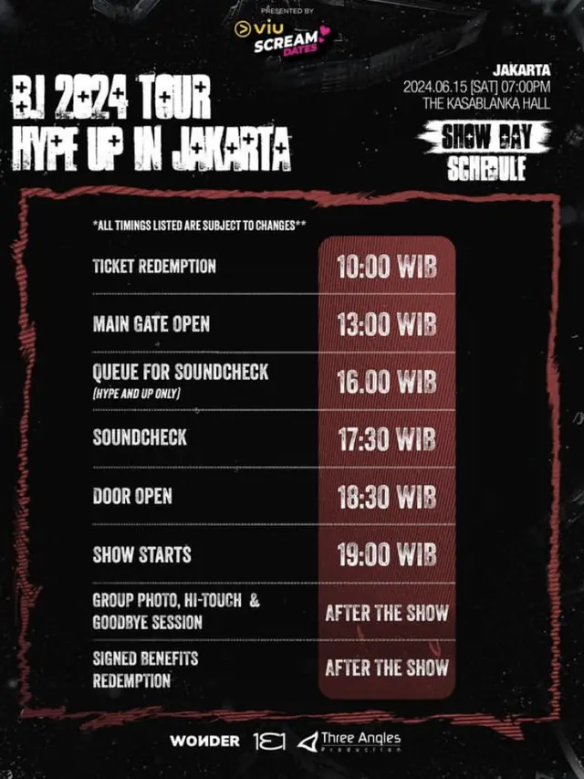 Rundown Konser B.I 2024 TOUR HYPE UP IN ASIA. (Instagram.com/viuindonesia)