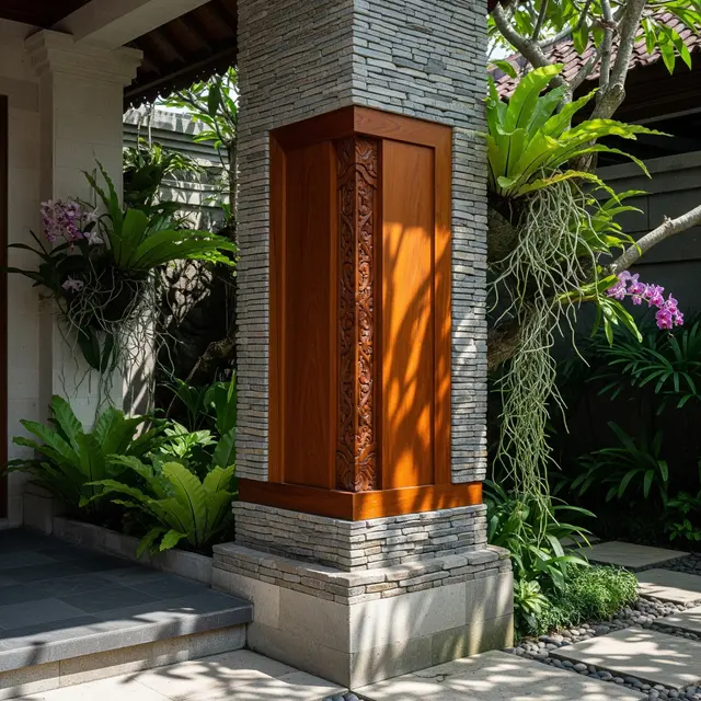 Model Tiang Rumah Batu Alam Kombinasi Kayu