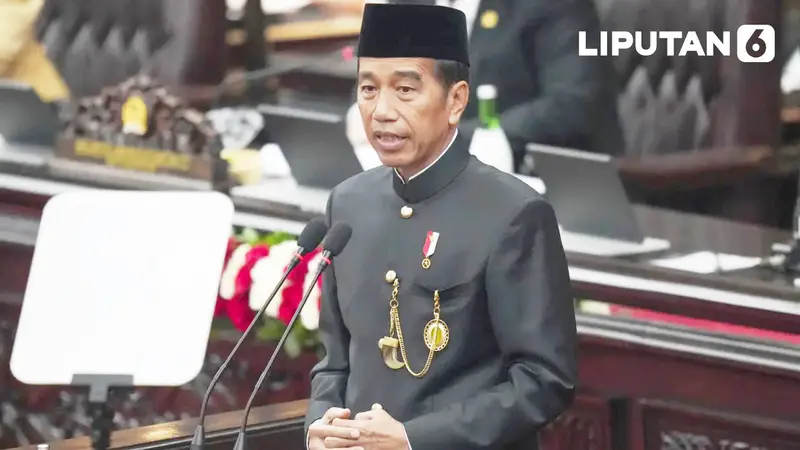 Banner Infografis Poin Penting Pidato Kenegaraan Terakhir Jokowi di Sidang Tahunan MPR 2024. (AP Photo/Tatan Syuflana, Pool)