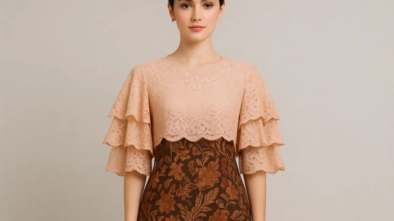 Ilustrasi Long Dress Batik Kombinasi Brokat (Sumber Gambar: ChatGPT)