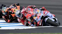 Pembalap&nbsp;Gresini Racing, Marc Marquez (nomor 93), finis di urutan kedua sprint race MotoGP Australia 2024 di Sirkuit Philip Island, Sabtu (19/10/2024) siang WIB. (AFP/Paul CROCK)