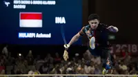 Atlet wushu Indonesia, Achmad Hulaefi, saat beraksi pada Asian Games di JIExpo, Jakarta, Senin, (20/8/2018). (Bola.com/Vitalis Yogi Trisna)