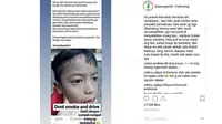 Seorang bocah terkena abu rokok pengendara yang egois. (instagram @dramaojol.id)