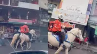 Viral Driver Ojol Antar Makanan Naik Kuda Putih, Bak Pangeran. (Sumber: TikTok/wisellyshailaa)