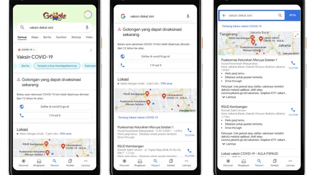 Google tampilkan lokasi pusat pengujian dan vaksinasi