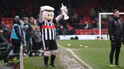 Hujan deras yang mengguyur daerah tersebut membuat air menggenang dan lapangan menjadi becek di Blundell Park. (AFP/Darren Staples)