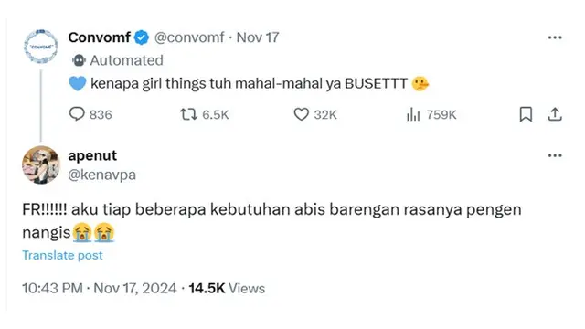 6 Cuitan Netizen Keluhkan Kebutuhan Wanita Mahal Ini Bikin Senyum Tipis
