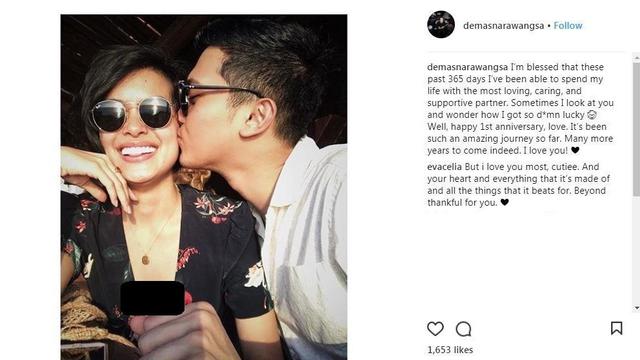 Momen go public Eva Celia dan Demas Narawangsa. (Instagram @demasnarawangsa)