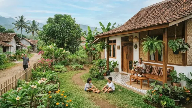 Inspirasi rumah mungil dengan teras teduh di desa dan cocok untuk slow living model teras menghadap halaman
