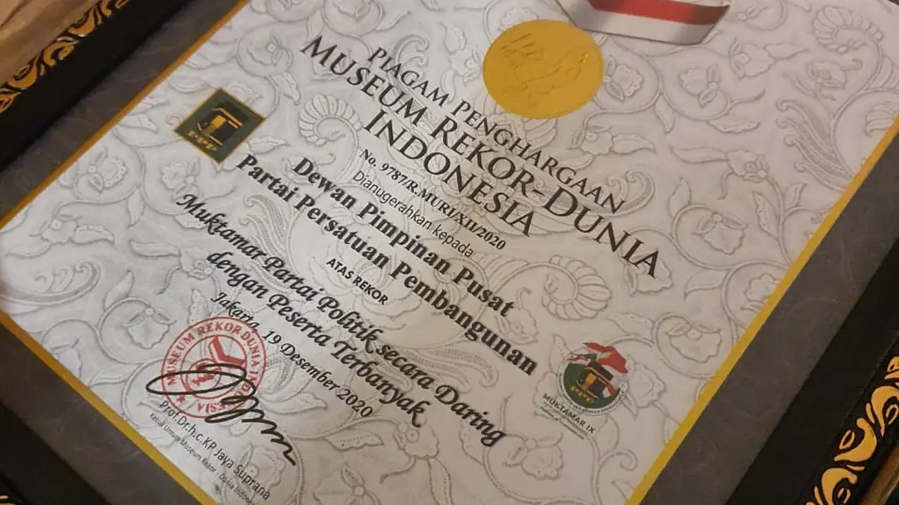 Muktamar IX Partai Persatuan Pembangunan (PPP) mendapatkan pengharagaan Museum Rekor Dunia Indonesia (MURI) sebagai Muktamar partai politik secara daring dengan peserta terbanyak.