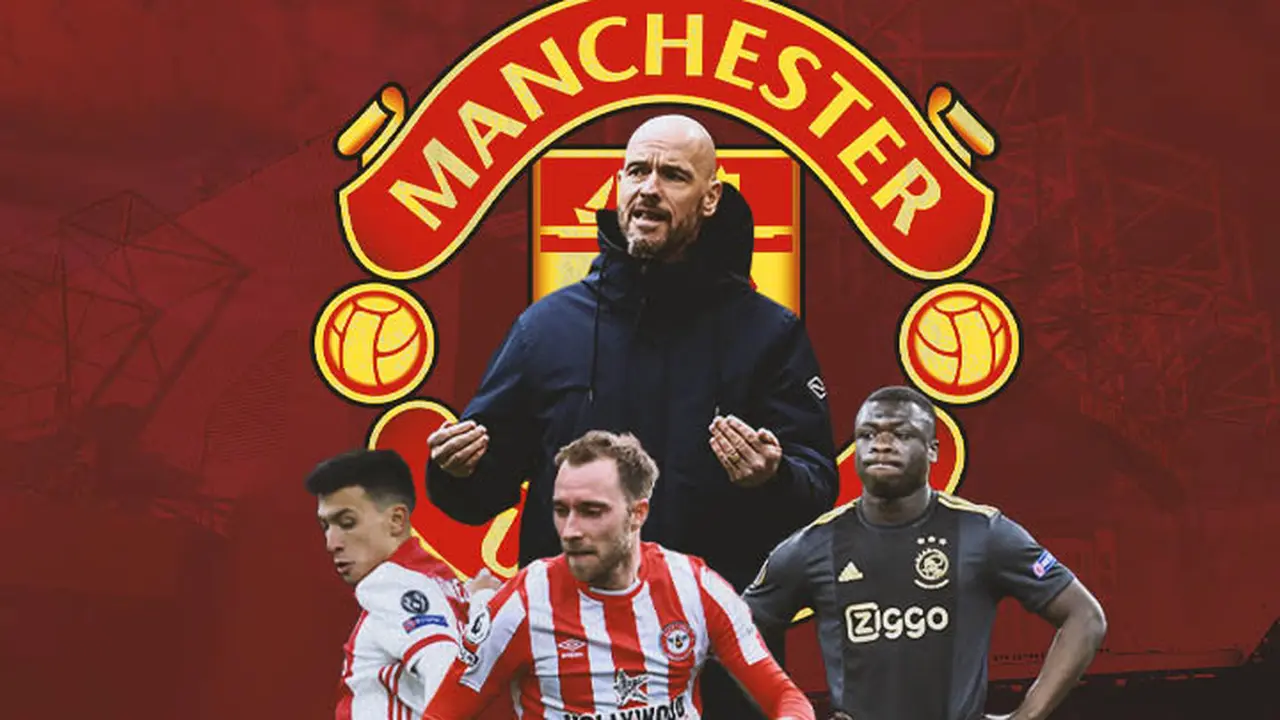 Manchester United - Eric ten Hag dikelilingi Lisandro Martinez, Christian Eriksen, dan Brian Brobbey