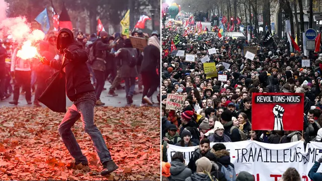 Demonstrasi terkait sistem pensiun di Perancis.