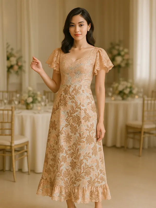 Model Batik Brokat Kombinasi Lengan Kupu Kupu