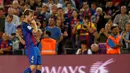 Ekspresi pemain Barcelona, Ivan Rakitic, setelah mencetak gol ke gawang Atletico Madrid dalam laga pekan kelima La Liga Spanyol musim ini yang berlangsung di Camp Nou, Kamis (22/9/2016) dini hari WIB. (Reuters/Albert Gea)