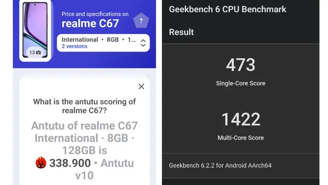 <p>Tese Geekbench dan AnTuTu Benchmark Realme C67. (Liputan6.com/Labib Fairuz)</p>