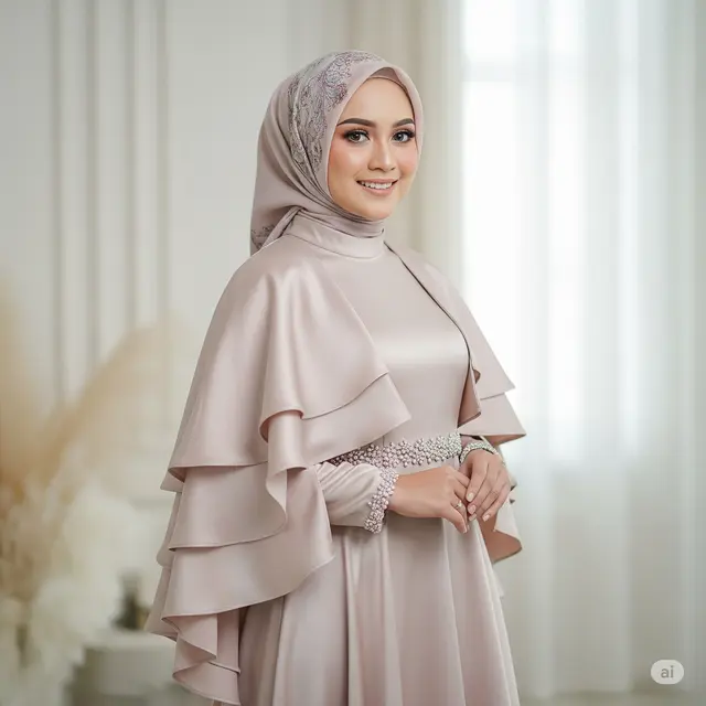 Gaun Maxi Pesta Muslimah Satin Pastel