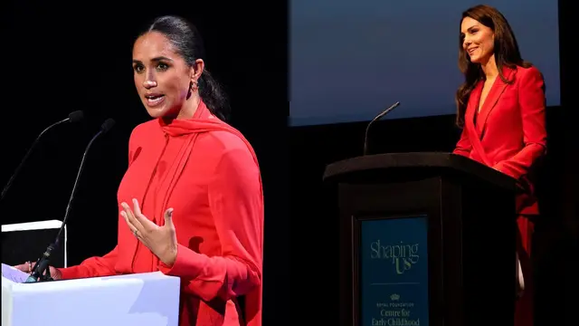 Adu Gaya Kate Middleton versus Meghan Markle Pakai Setelan Resmi Serba Merah