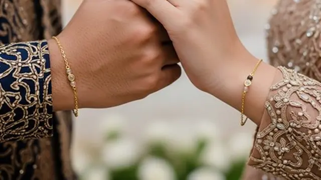 Gelang emas couple pasangan 2025. (Liputan6.com/Gemini.ai)
