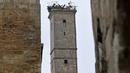 Menara masjid Ayyubiyah di dalam benteng kuno Aleppo retak setelah gempa mematikan yang mengguncang Suriah, Senin (6/2/2023). Bagian kubah menara masjid Ayyubiyah di dalam benteng runtuh, sementara pintu masuk benteng telah rusak. (Photo by AFP)