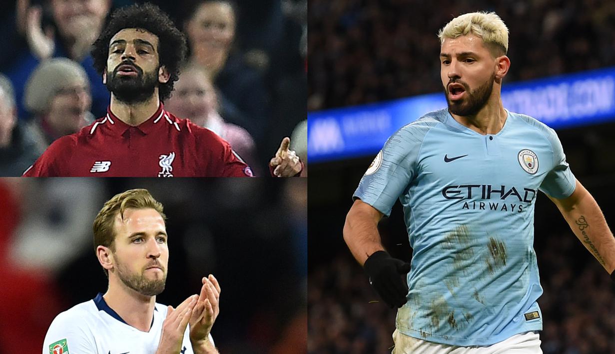 Mohamed Salah gagal menyarangkan satu gol pun ke gawang Manchester United pada laga lanjutan Premier League. Alhasil ia harus terlempar ke posisi dua dikudeta Sergio Aguero di puncak. (Kolase Foto AFP)