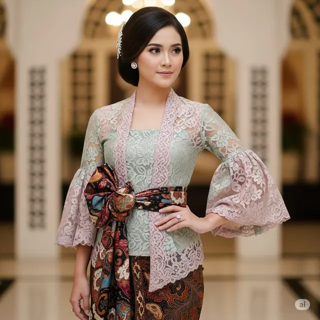 Model Kebaya Brokat Ikat Pinggang Kebaya Terompet Sleeve + Obi Sash. Foto: Gemini