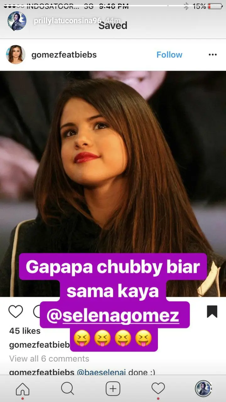 Prilly Latuconsina ingin seperti Selena Gomez (Foto: Instagram)