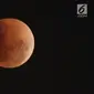 Fase gerhana bulan "super blue blood moon" terlihat di atas langit Jakarta, Rabu (31/1). Ini merupakan fenomena langka karena bulan menunjukkan tiga fenomena sekaligus, yaitu supermoon, blue moon, dan gerhana bulan. (Liputan6.com/Arya Manggala)