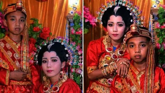 Fotografer mengatakan, pengantin laki-laki tanpa nama itu baru saja menamatkan SD di Jeneponto, sementara mempelai perempuan lebih tua.