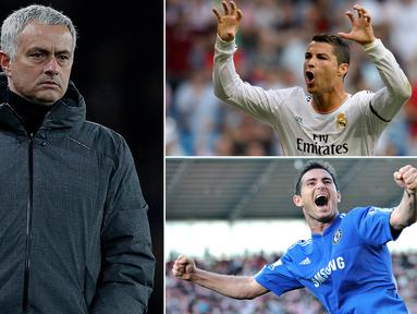 Berikut ini formasi terbaik XI dari pelatih Manchester United, Jose Mourinho, sepanjang kariernya. Tercatat ada sejumlah nama pesepak bola terbaik dunia seperti Cristiano Ronaldo hingga Frank Lampard. (Kolase foto-foto dari AFP)