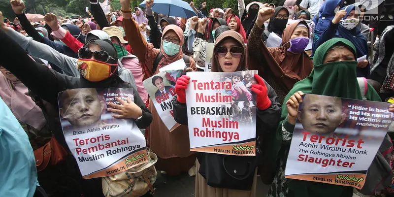 Ratusan Perempuan Demo Kedubes Myanmar Kecam Konflik Rohingya