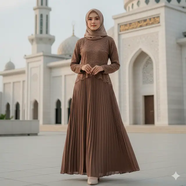 Model Gamis Crinkle Kombinasi Brokat