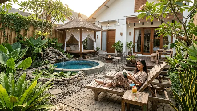 Halaman Rumah Bernuansa Resort dengan Budget Terjangkau (AI Generated)