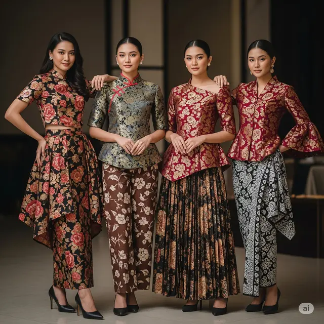 Model Baju Pesta Atasan Brokat Bawahan Batik. Foto: Gemini