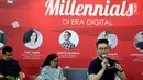 Founder Elven Digital Branding Consultant Laksamana Mustika menjadi pembicara diskusi 'Bisnis Cerdas Millennials di Era Digital' di Jakarta, Sabtu (24/2). Diskusi bertujuan menciptakan wirausaha muda khususnya di bidang digital. (Liputan6.com/JohanTallo)