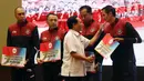 Ketua Umum PP PBVSI Imam Sudjarwo dalam sambutannya mengaku bangga atas prestasi yang diukir atlet-atlet voli Indonesia. (Liputan6.com/Johan Tallo)