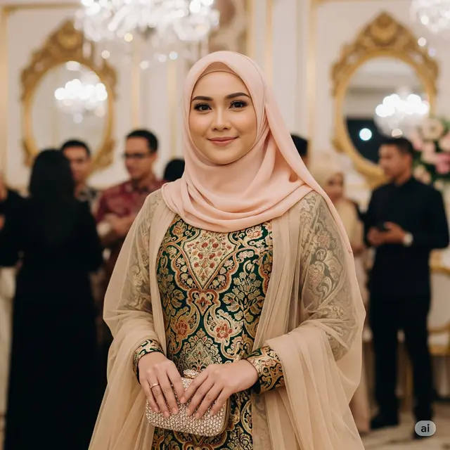 Gamis Brokat Full Motif + Outer Tulle Polos