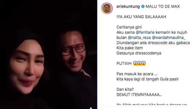Cerita Lucu Arie Untung dan Istrinya Salah Kostum Saat Hadiri Acara Syukuran Kehamilan Wardah Maulina. (instagram.com/ariekuntung)
