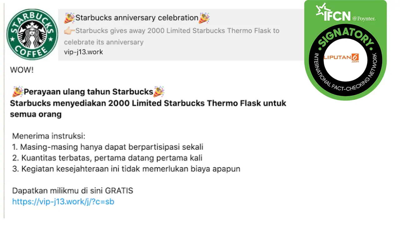 Hoaks Pesan Berantai Berisi Starbucks Indonesia Bagi-Bagi Termos Kopi