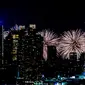 Kembang api meledak di atas cakrawala Kota New York saat pertunjukan kembang api pada Hari Kemerdekaan terlihat dari Weehawken, N.J., Amerika Serikat, 4 Juli 2022. (AP Photo/Charles Sykes)