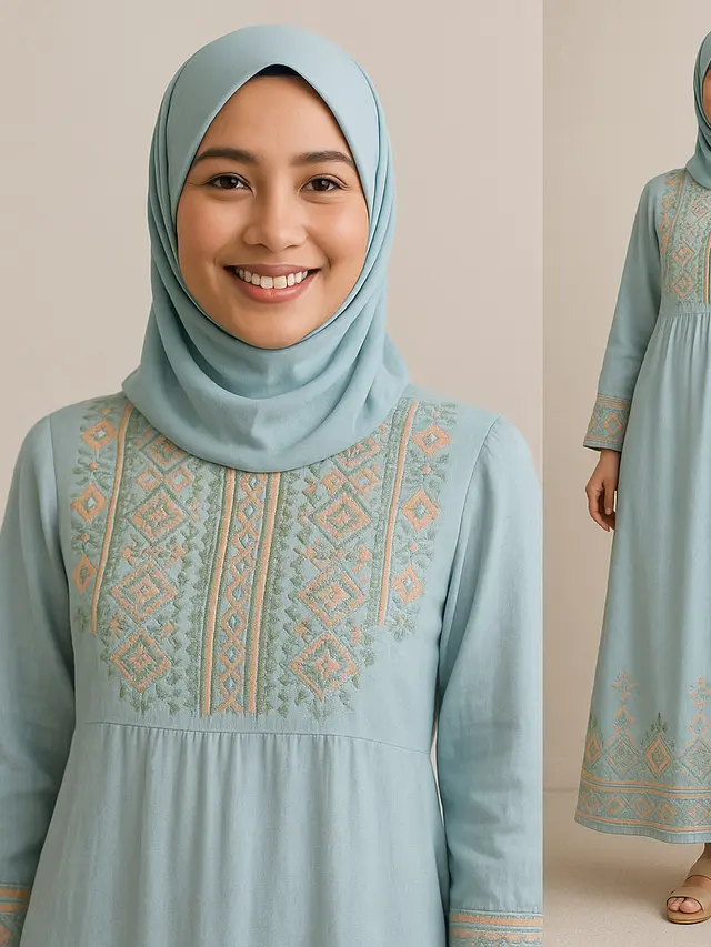 Pilihan Gamis Warna Putih & Pastel yang Lagi Tren untuk Maulid Nabi 2025/ Ilustrasi AI