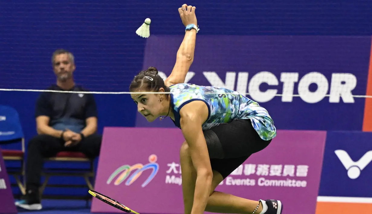 Kali ini Carolina Marin harus mengakui keunggulan Gregoria Mariska Tunjung. (Peter PARKS/AFP)