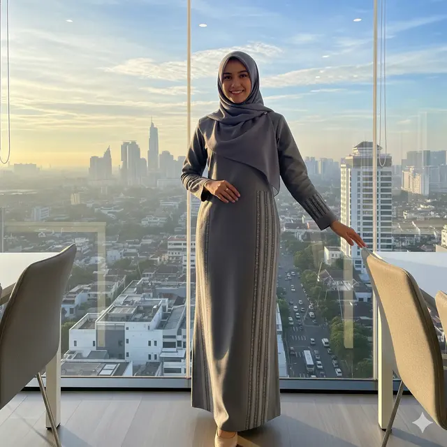 Model Dress Panjang Kerja Formal Kombinasi Batik Muslim