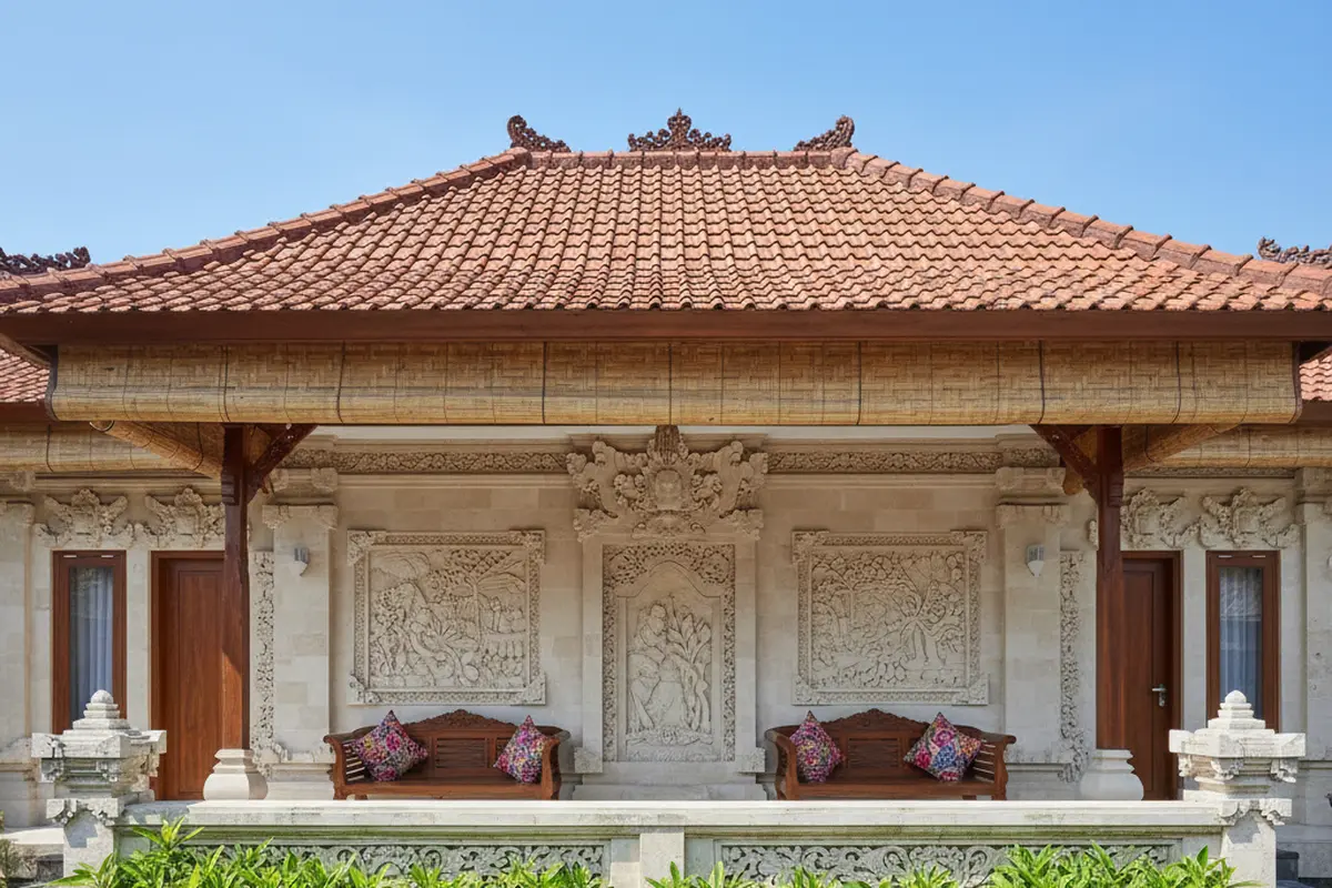 Model Teras Rumah Adem Ala Rumah Kampung Modern. AI