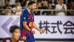 Roony Bardghji dalam pertandingan pramusim Barcelona vs Vissel Kobe di Stadion Noevir Kobe, Minggu (27-7-2025). (Dok. X @FCBarcelona)