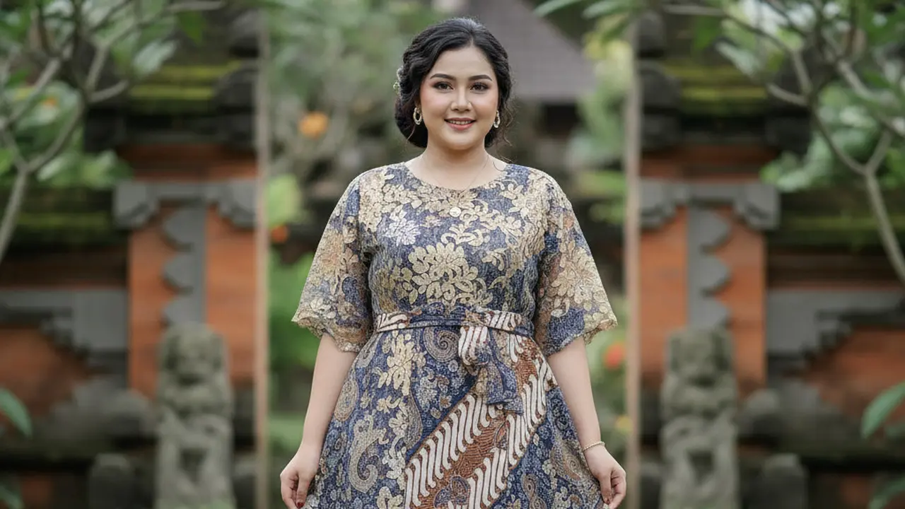 Dress Batik Brokat Lengan Pendek untuk Wanita Gemuk