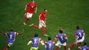 Penyerang Timnas Swiss, Haris Seferovic (9) merayakan golnya ke gawang Ekuador di laga penyisihan Piala Dunia 2014 Grup E di Estádio Nacional de Brasilia, (15/6/2014). (REUTERS/David Gray)