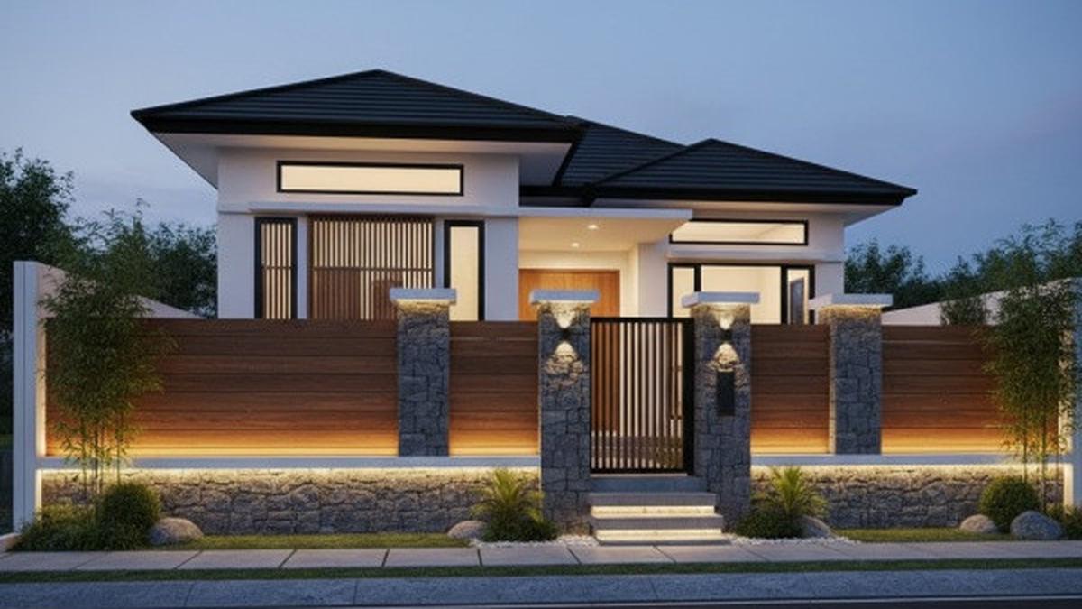 7 Model Rumah Kecil dengan Pagar Lisplang Kombinasi Batu Alam Tren di 2025, Perindah Rumah