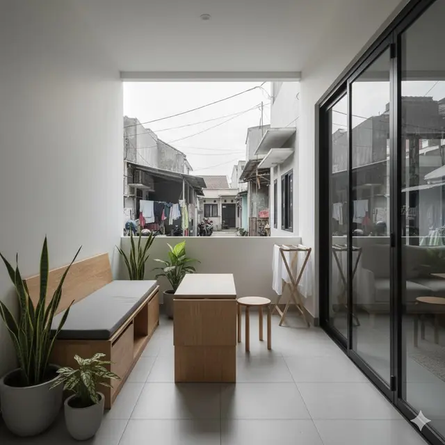 Teras Minimalis dengan Furnitur Lipat dan Multifungsi